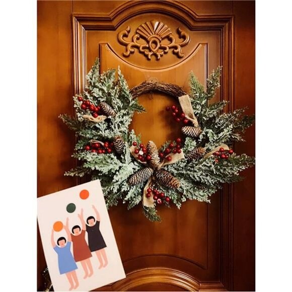 Christmas Artificial Wreath for Front Door, Outdoor Christmas Wreath Flocked - Picture 1 of 7